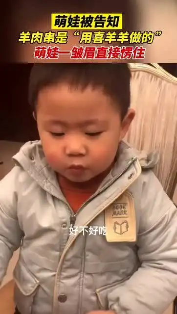 当萌娃被告知,羊肉串是用喜洋洋做的,萌娃表情亮了